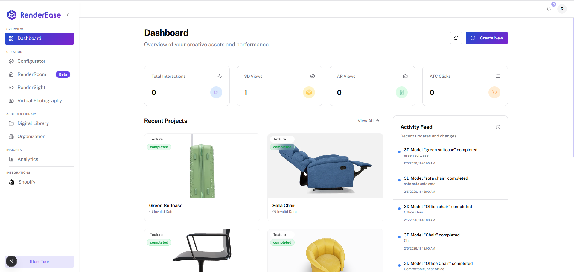 RenderEase dashboard